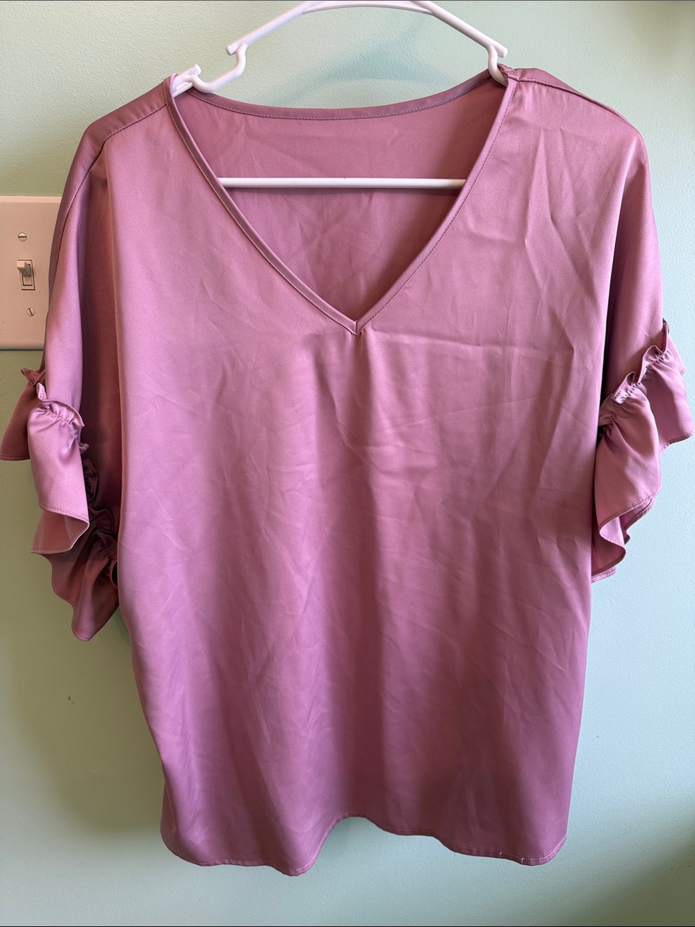 V-Neck Ruffle Sleeve Blouse - Dusty Rose